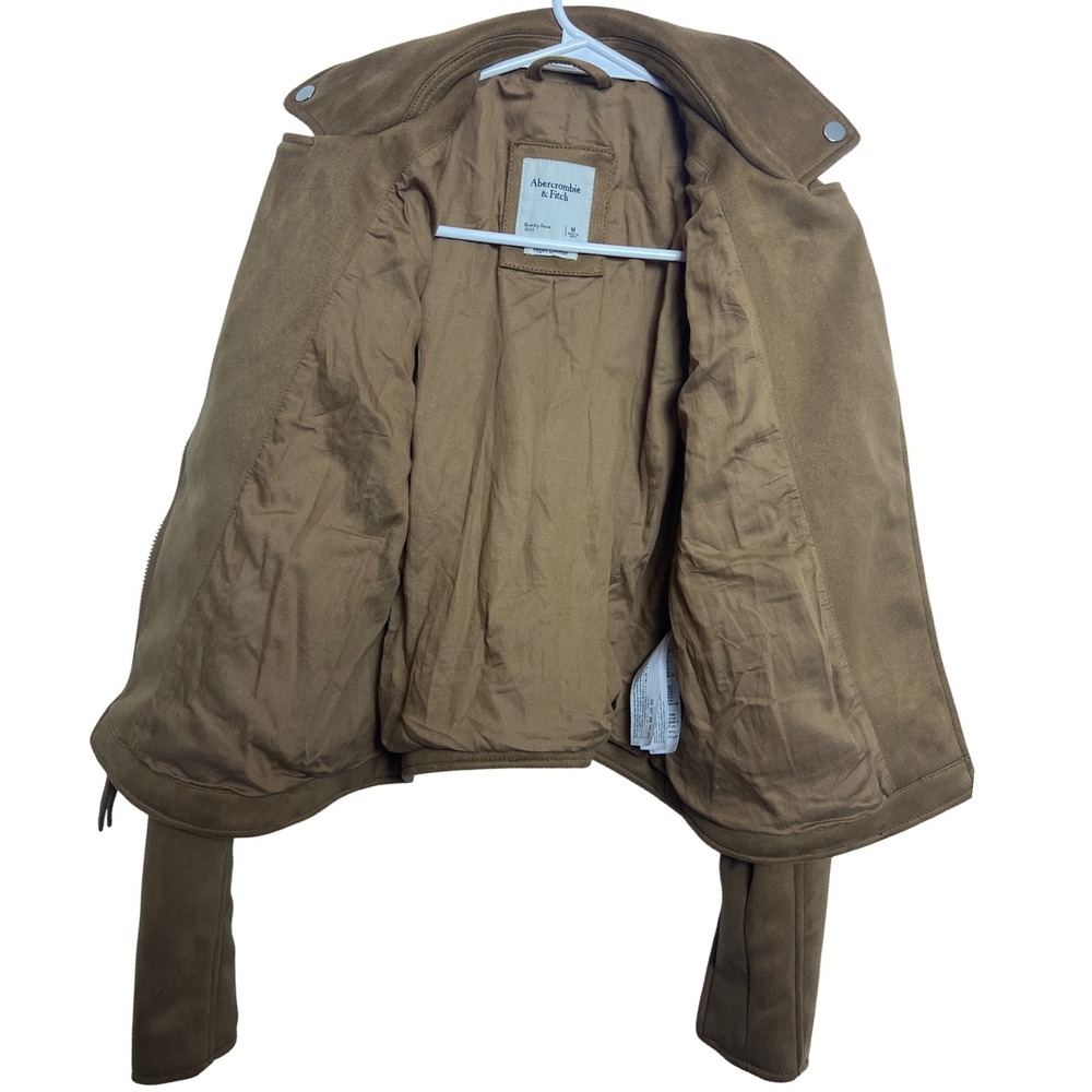 Abercrombie & Fitch Women Faux Suede Zip Moto Biker Jacket Tan Brown M Edgy Chi - Picture 8 of 11